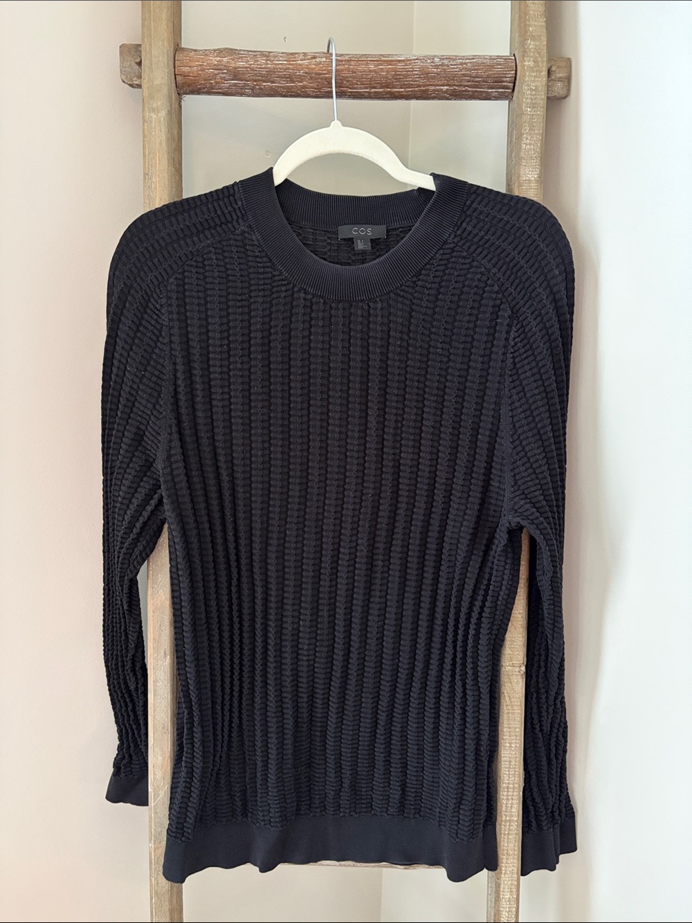 COS Black Ribbed Knit Crewneck Sweater
